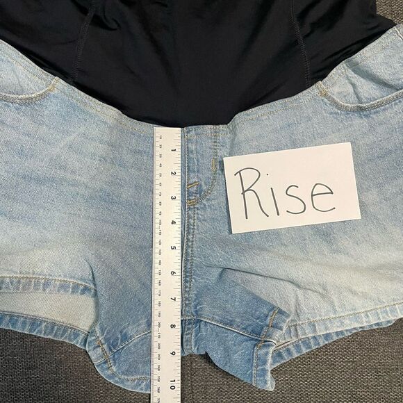 NEW Isabel Maternity Midi Shorts Light Wash 4" Inseam Crossover Panel Size 12 - Picture 5 of 9